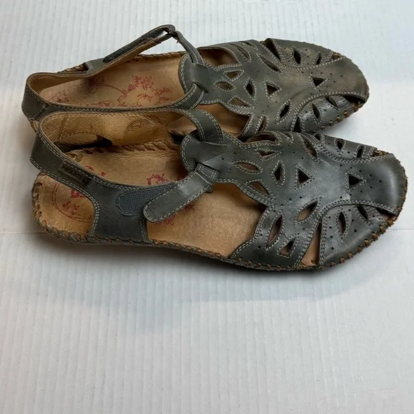Pikolinos Leather Cutout Slingback Sandals EU 41 Gray Green Comfort Walking Shoe - Picture 3 of 12